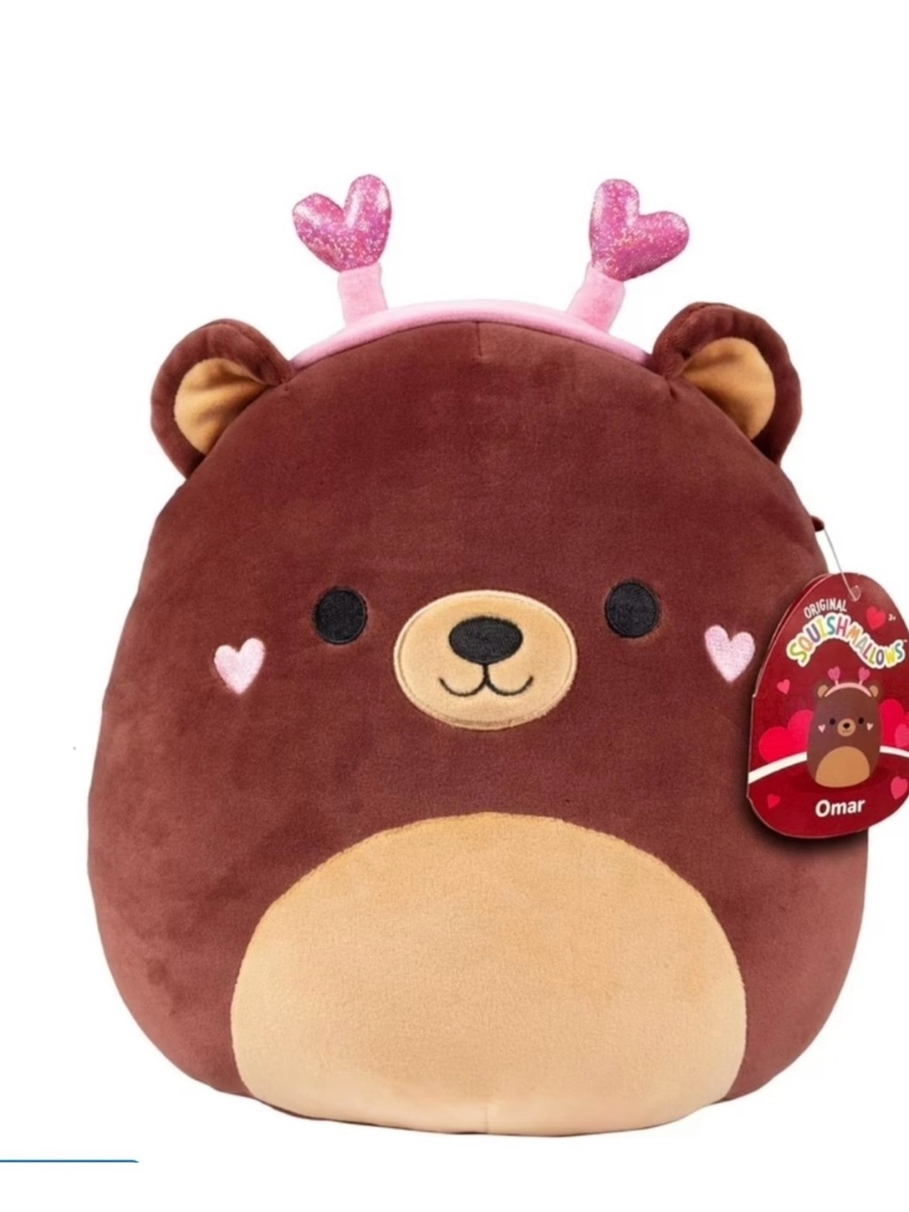 Squishmallows Brown Bear Plush with Pink Heart Antlers 16”